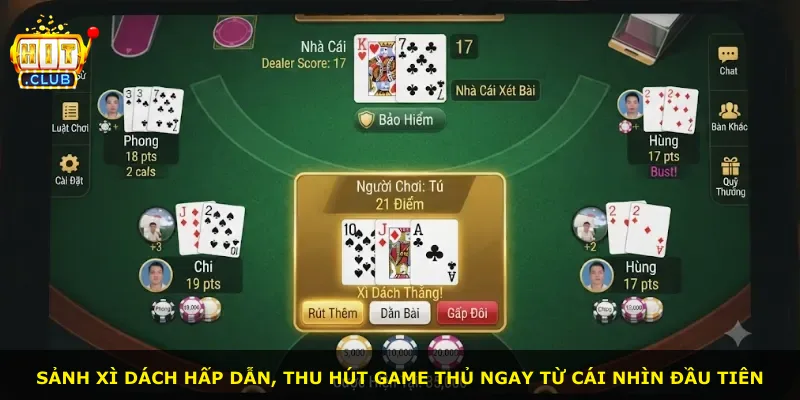 Sảnh Xì Dách hấp dẫn, thu hút game thủ ngay từ cái nhìn đầu tiên